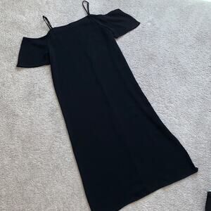 Everly Cold Shoulder Black Midi Slip Dress Sz S